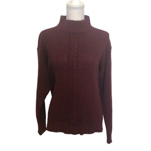 Vintage WINTER SILKS Sweater Women's Size Large Red Mock Pullover Cable Knit